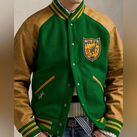 Polo Ralph Lauren Vintage-Inspired Letterman Jacket Fiji Green Men’s Size Large - Picture 5 of 16